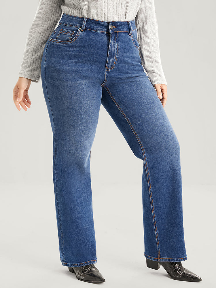 Straight Moderately Stretchy High Rise Dark Wash Sculpt Waist Jeans-Sweetccc