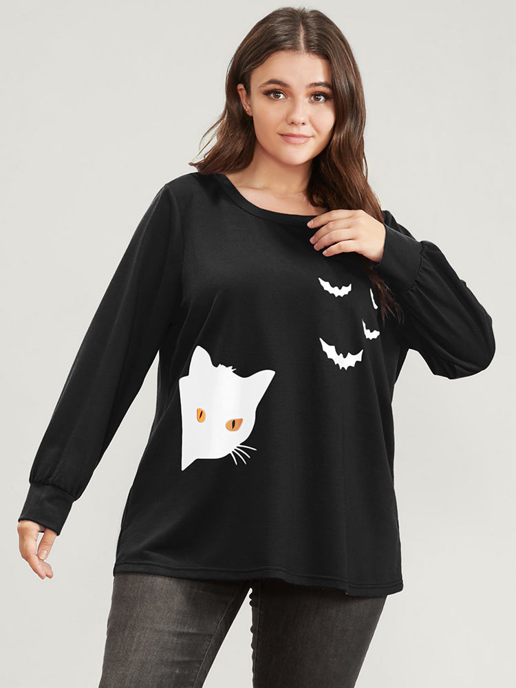Halloween Print Round Neck Drop Shoulder Sweatshirt-Sweetccc