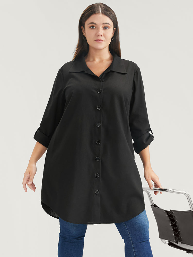 Solid Pocket Button Up Cuffed Sleeve Coat-Sweetccc