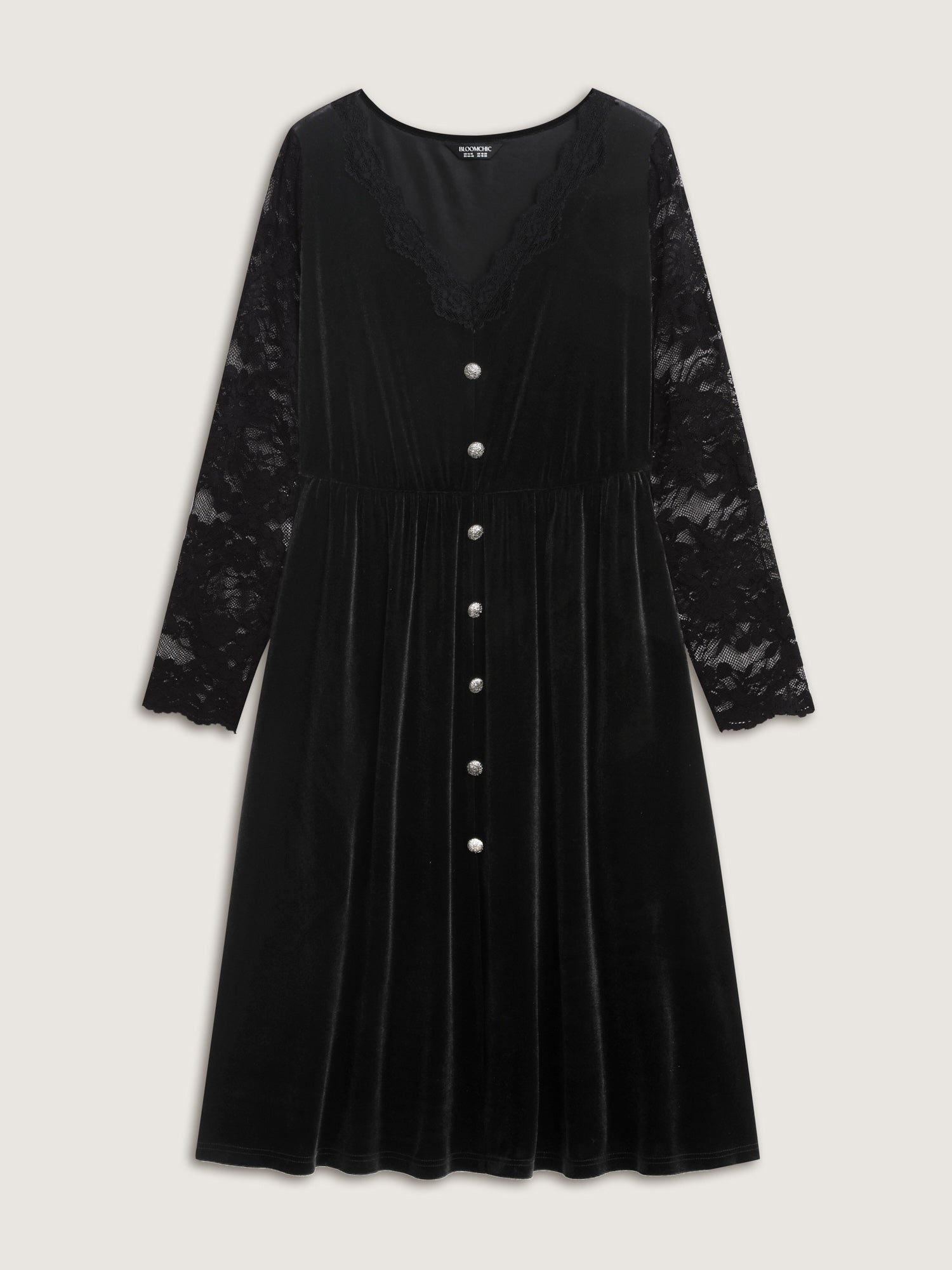 Velvet Sheer Floral Lace Midi Dress-Sweetccc