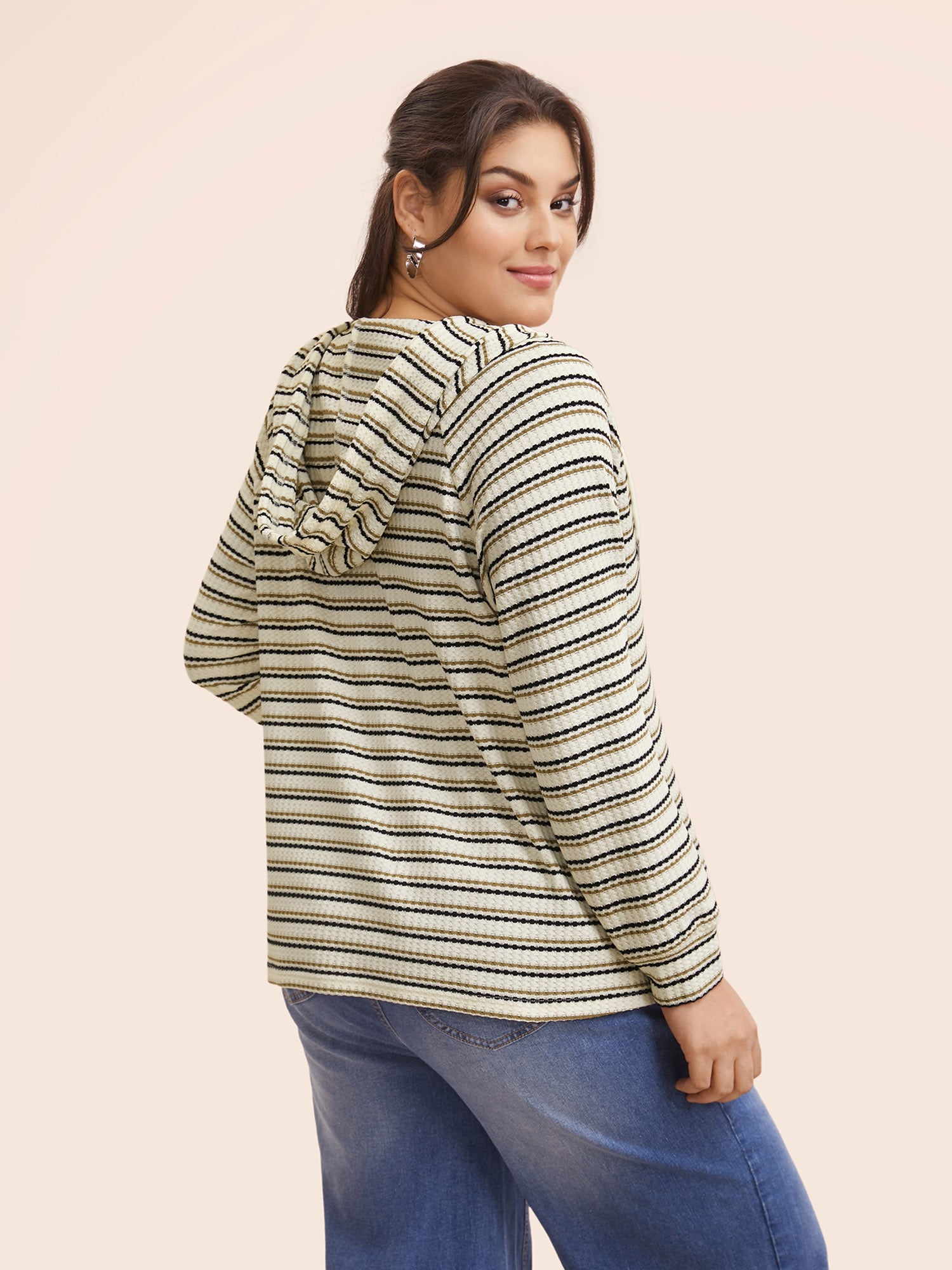 Striped Texture Raglan Sleeve Hooded T-shirt-Sweetccc