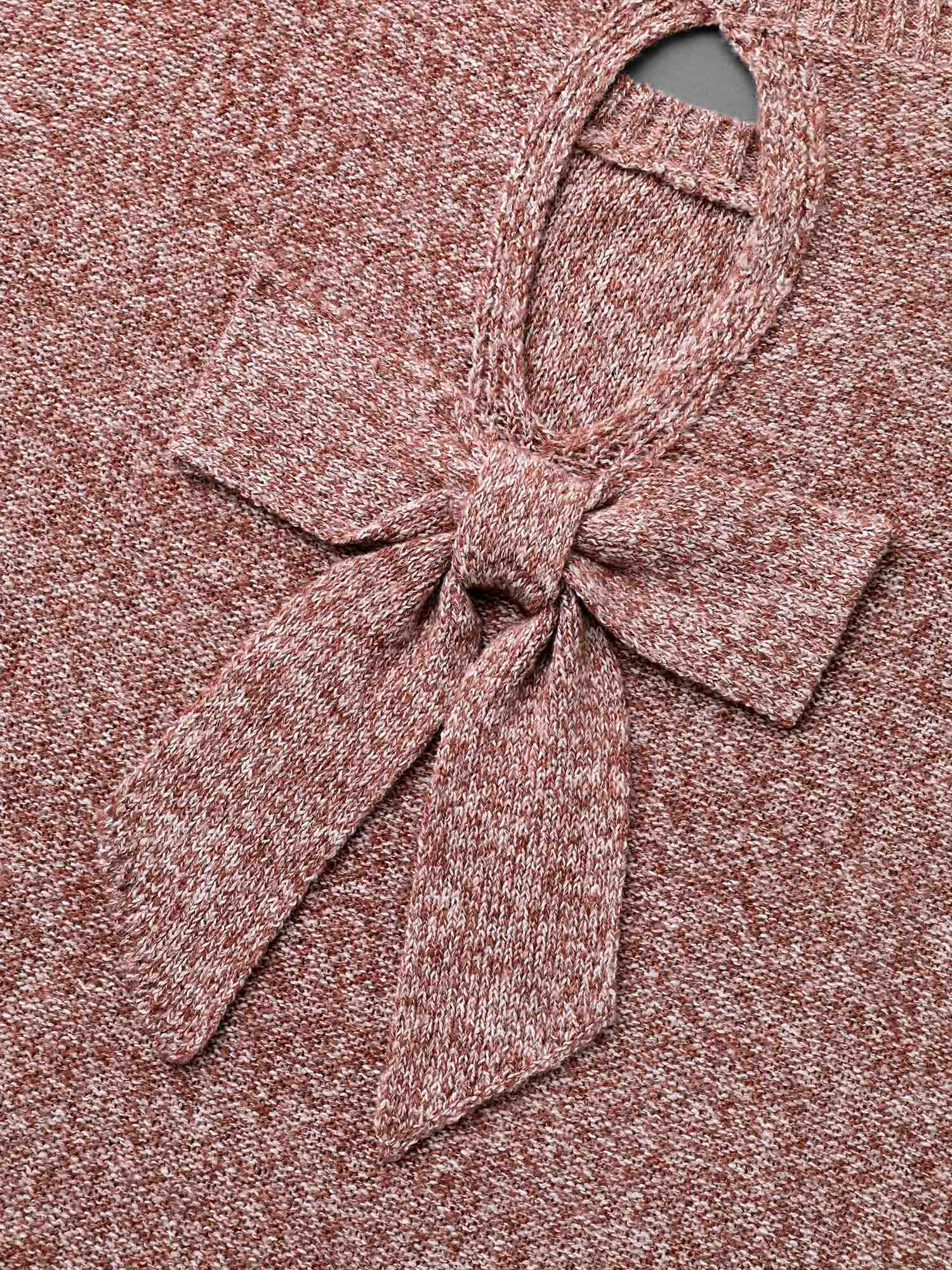 Texture Bowknot Cut Out Slit Hem Pullover-Sweetccc