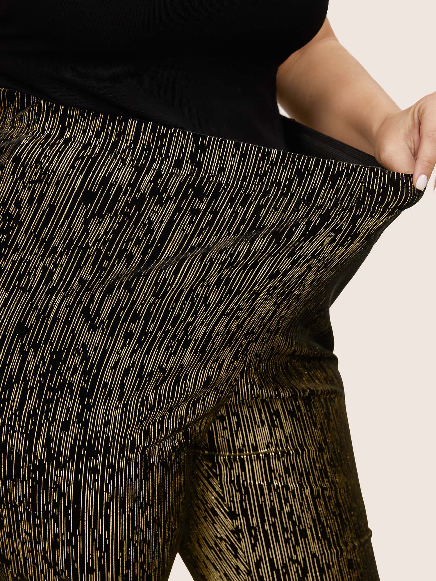 Velvet Striped Elastic Waist Flare Leg Pants-Sweetccc