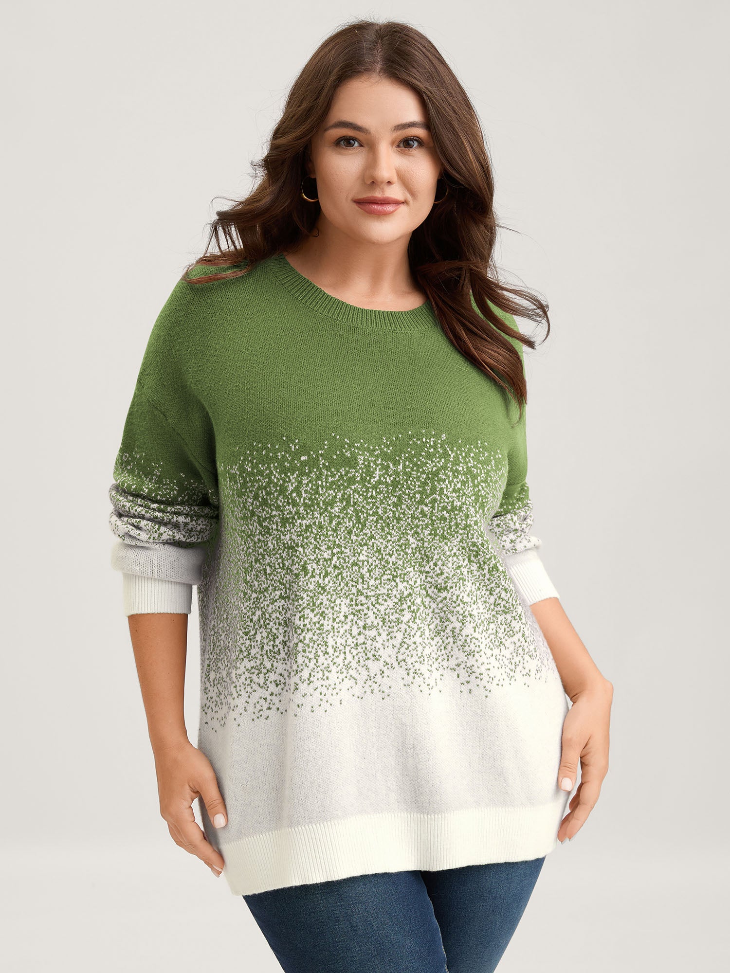 Jacquard Color Blend Ribbed Hem Pullover-Sweetccc