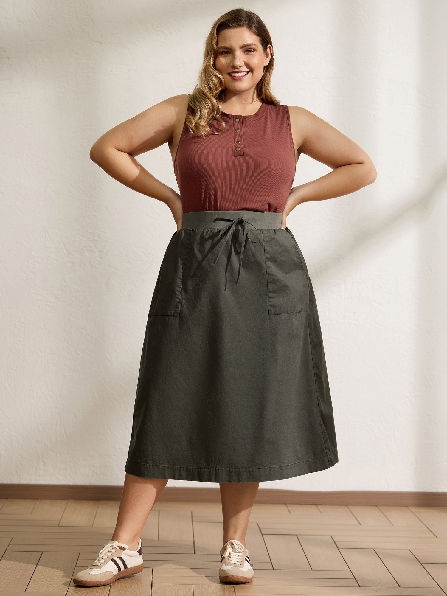 Vintage Thread Spliced Slit Midi Skirt-Sweetccc