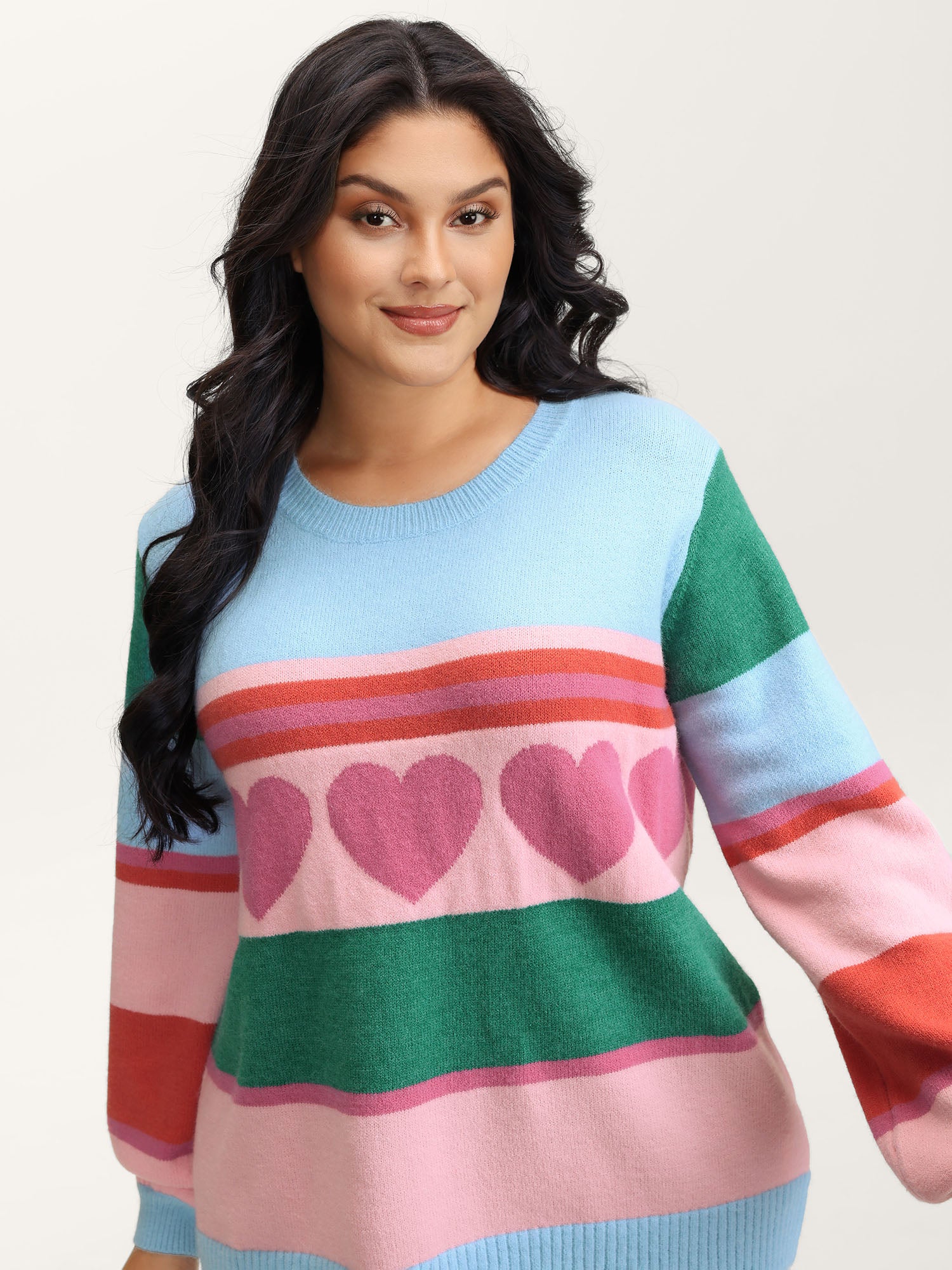 Heart Striped Print Jacquard Colorful Pullover-Sweetccc