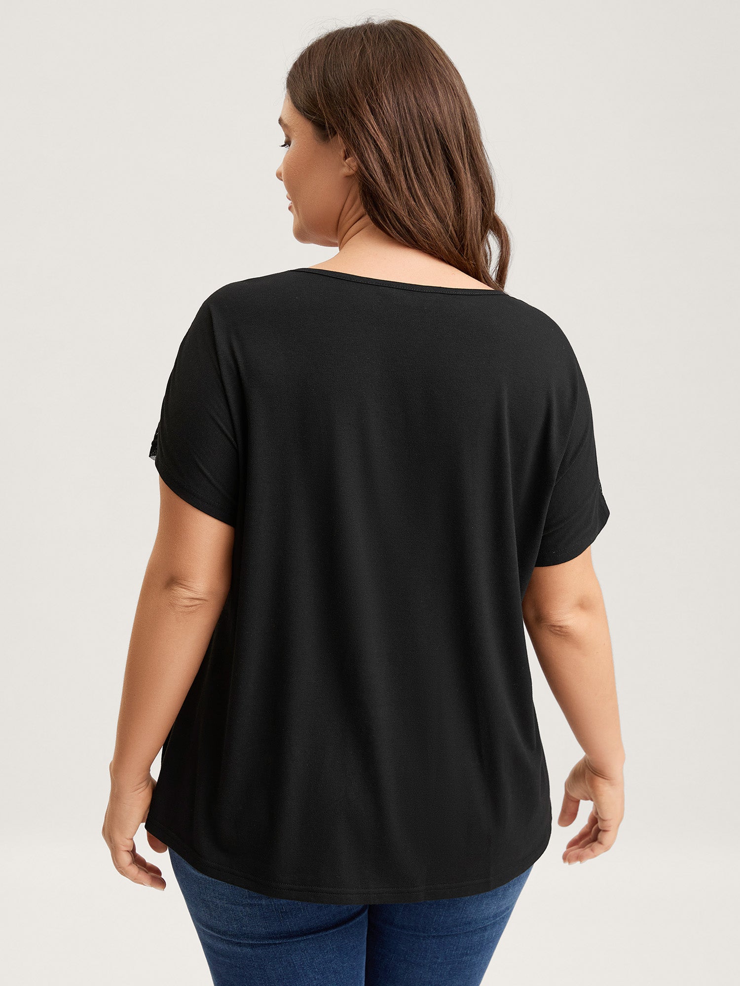 Lace Trim Sheer Solid T-Shirt-Sweetccc