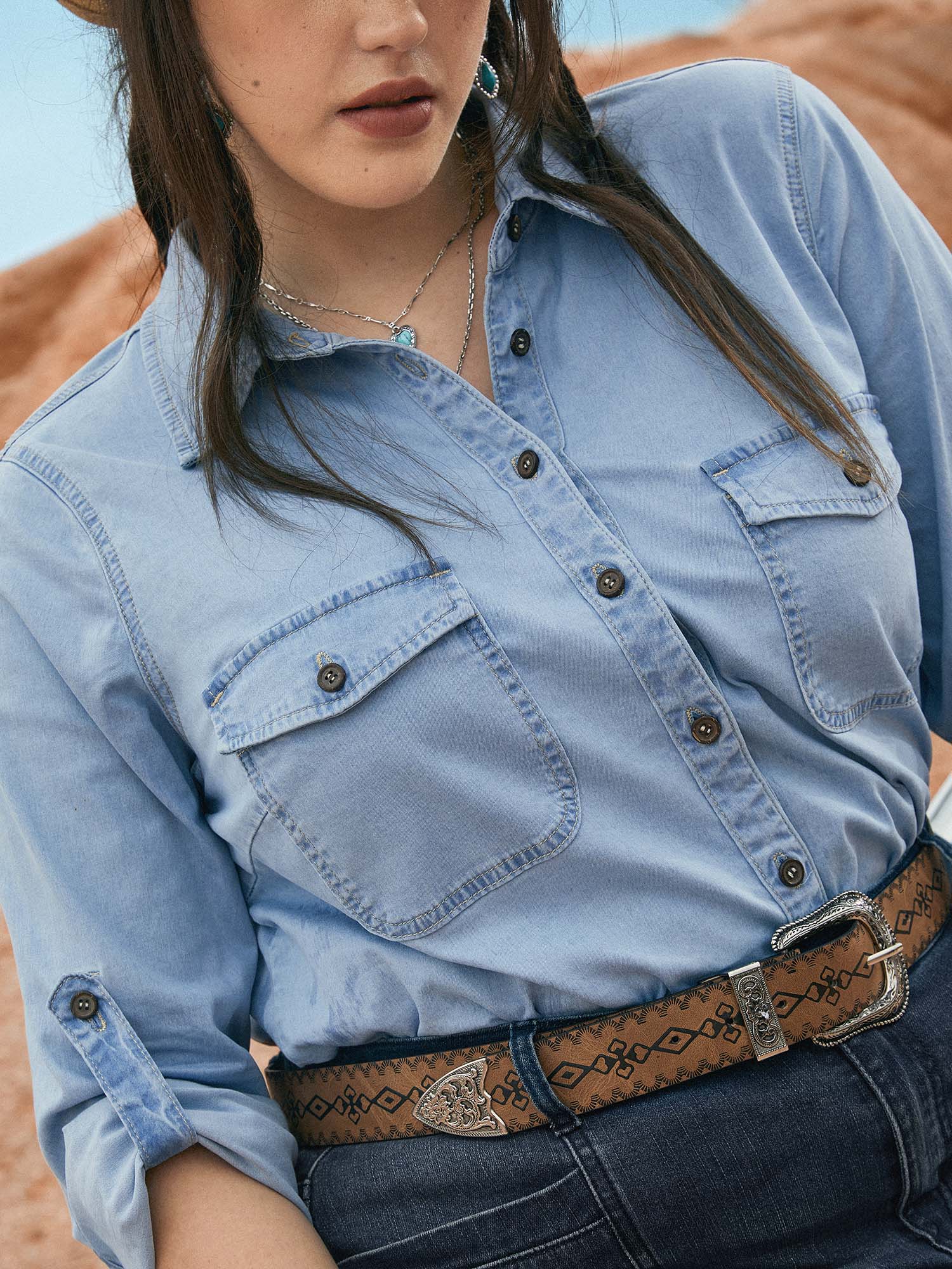 Stretch Denim Chest Pockets Jacket-Sweetccc