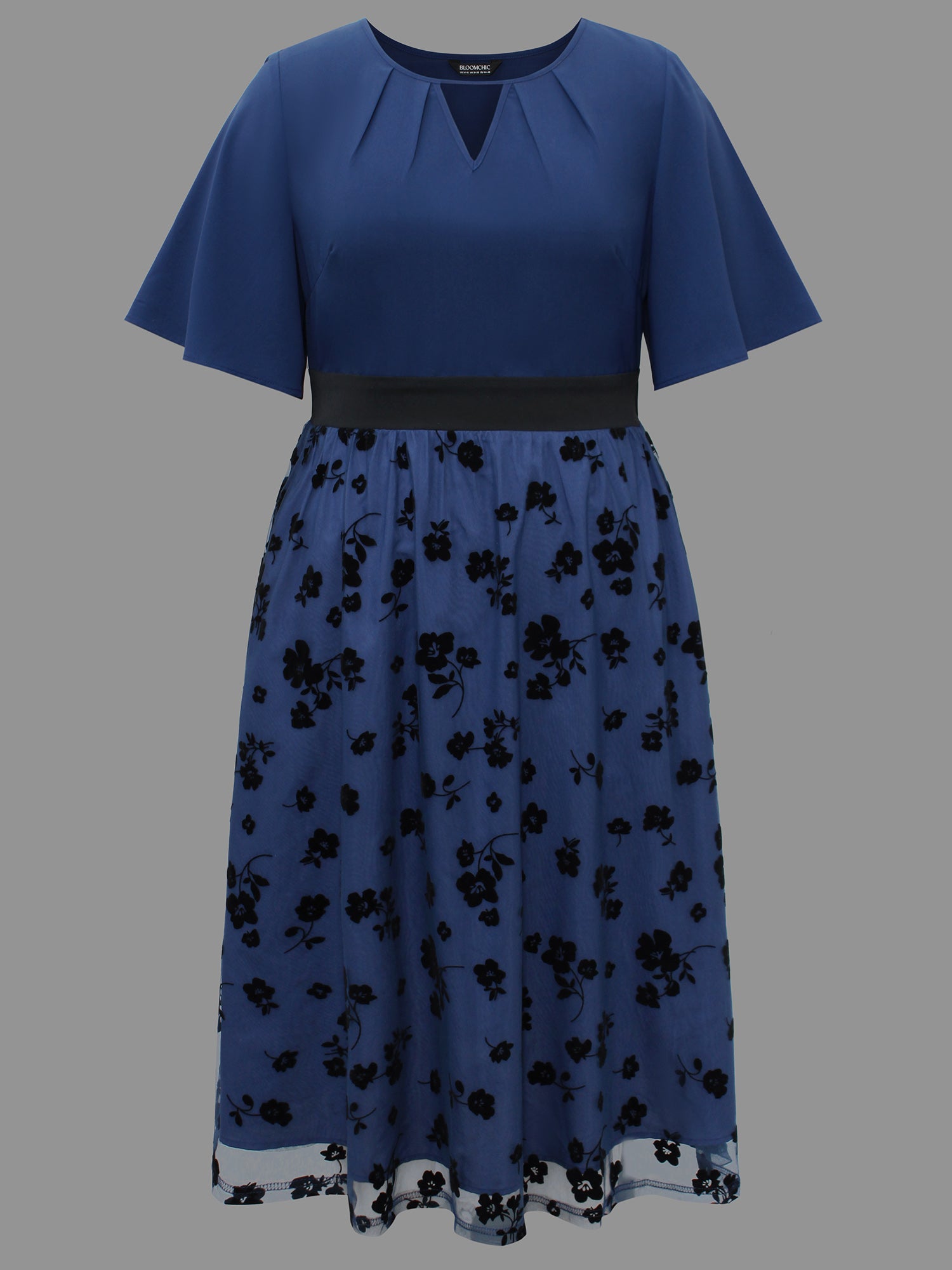 Floral Embroidered Mesh keyhole Dress-Sweetccc