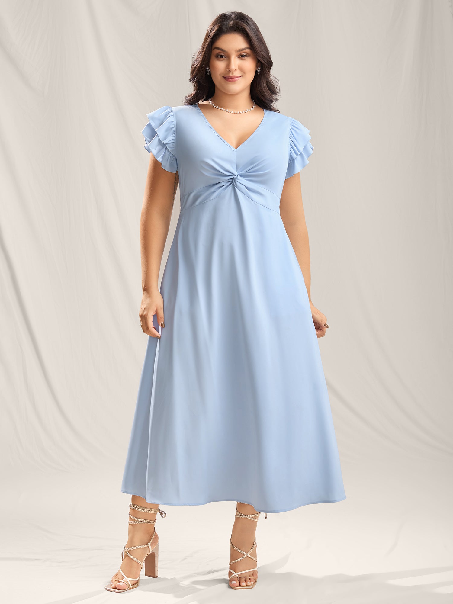 Twist Front Woven A-Line Midi Dress-Sweetccc