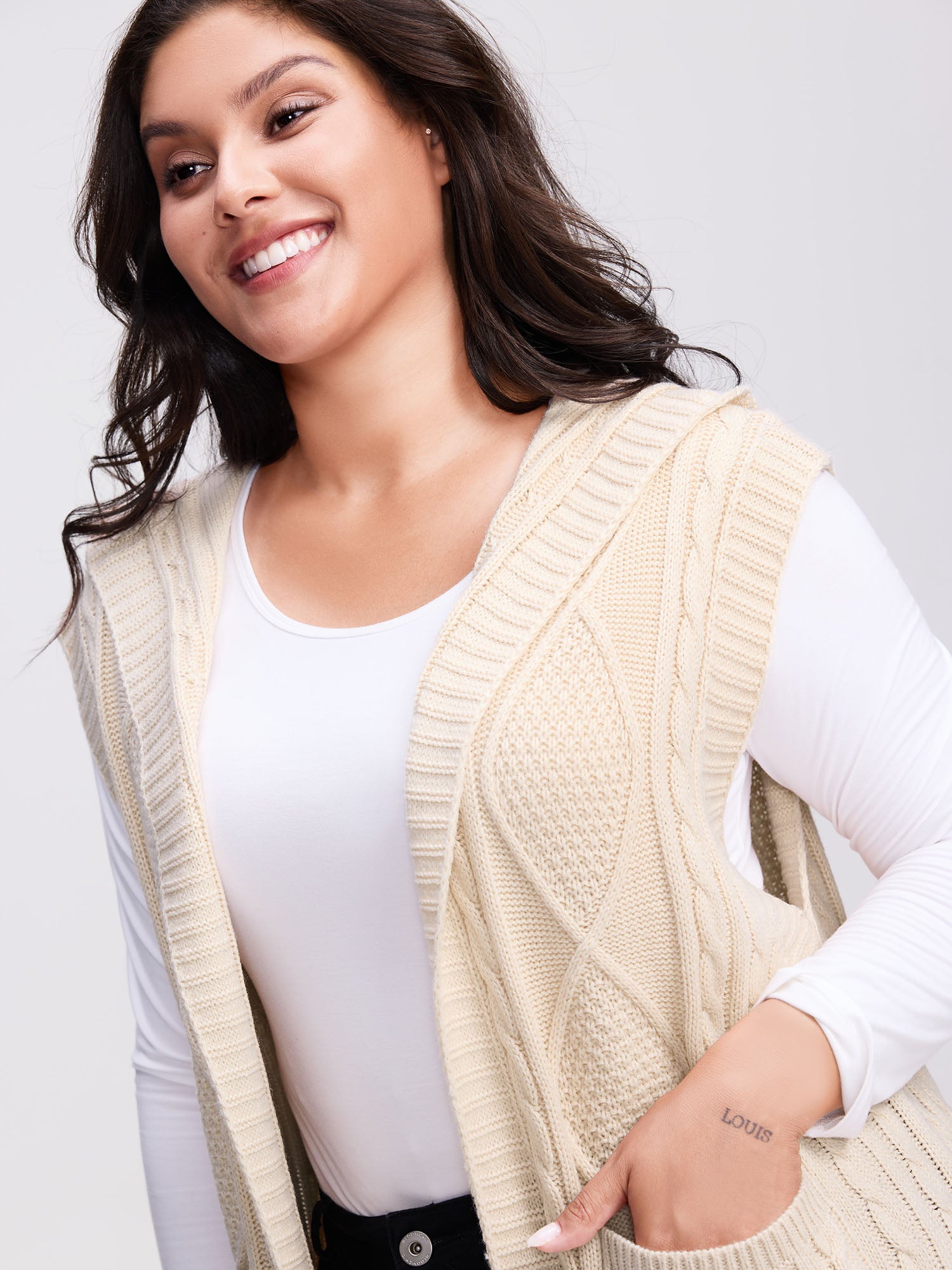 Twisted Hooded Sleeveless Knit Cardigan-Sweetccc