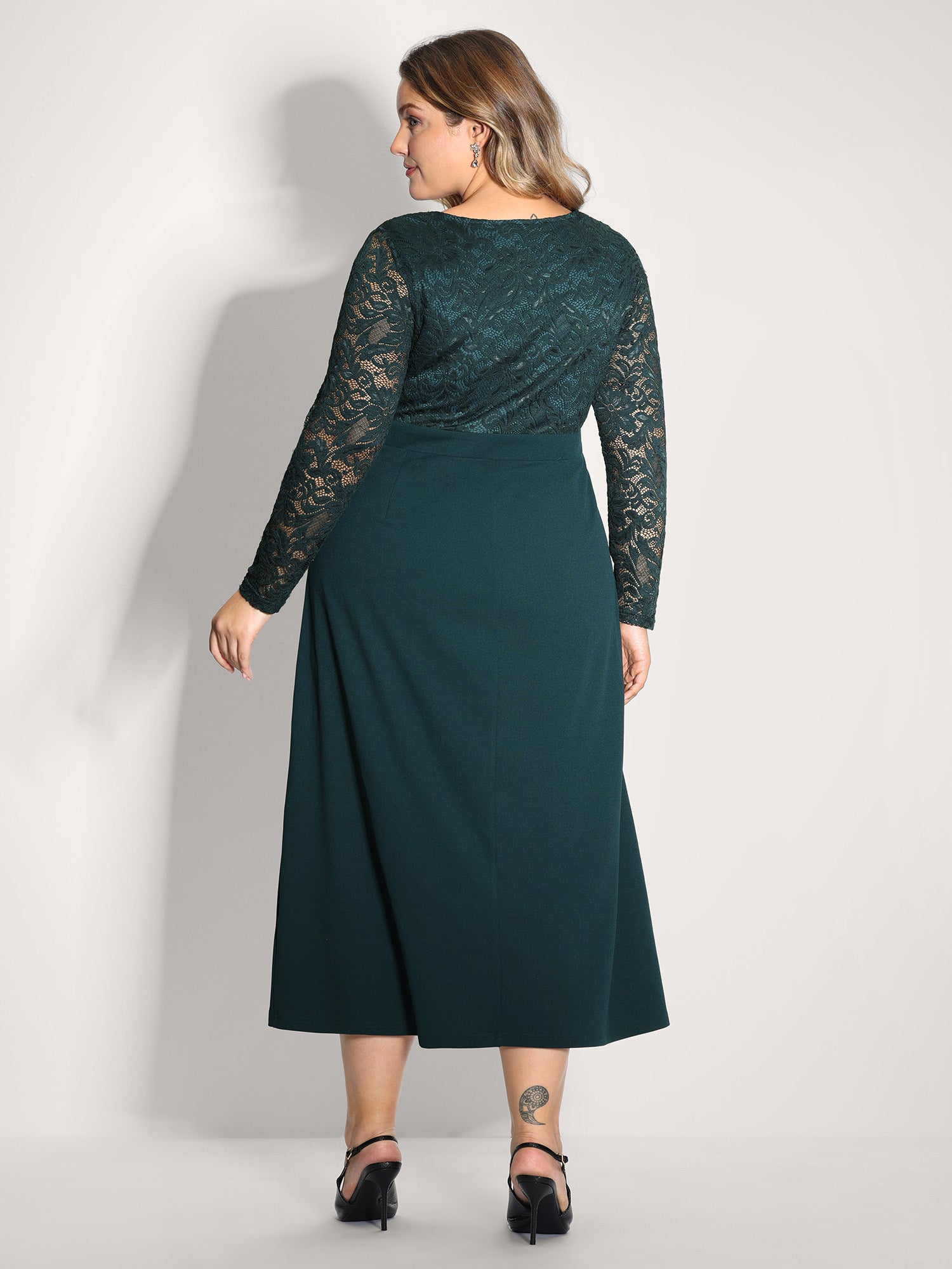 Wrap Hem Lace Sleeve Midi Dress-Sweetccc