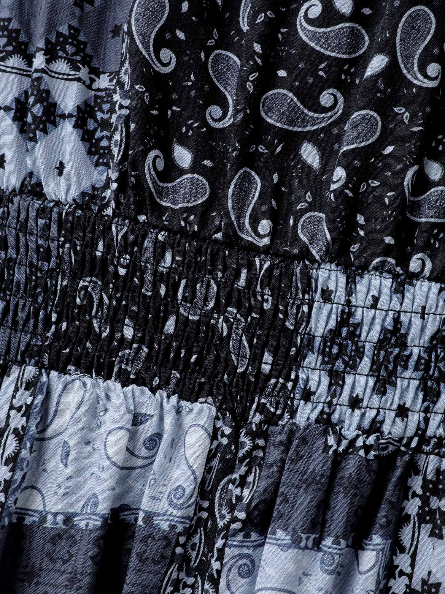 Paisley Collage Print Lace Trim Midi Dress-Sweetccc