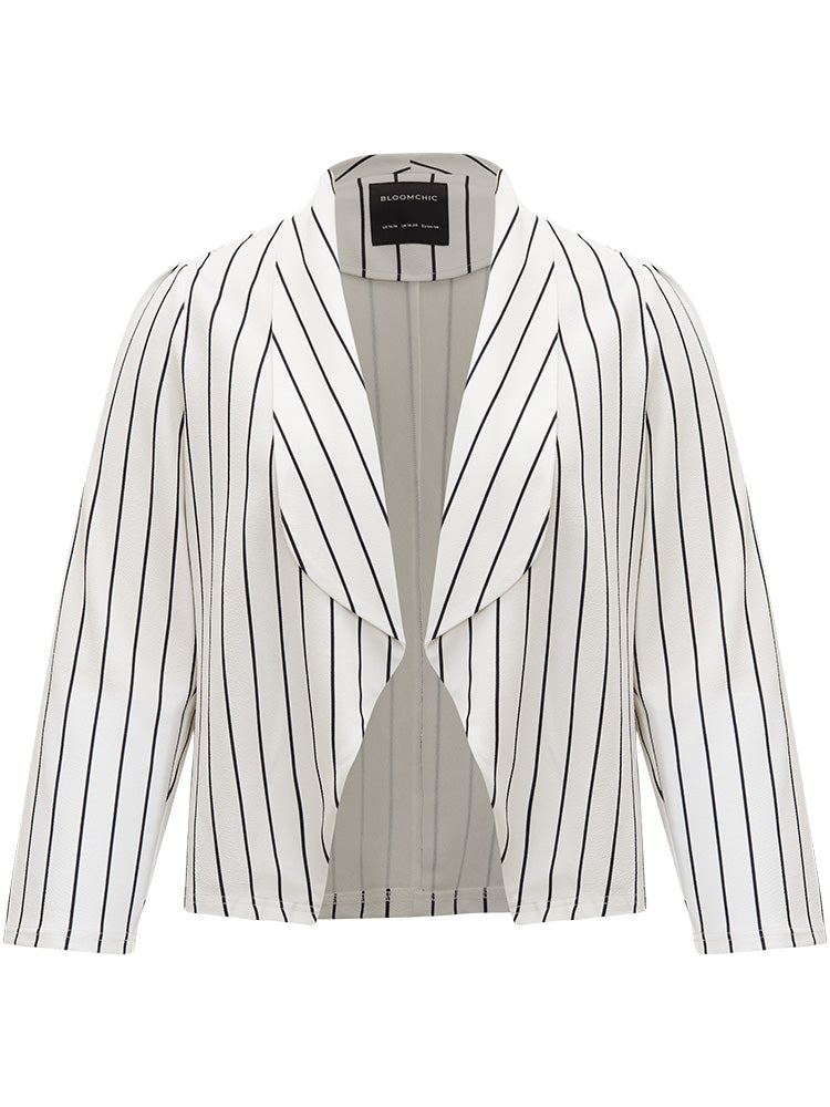 Striped Lapel Collar Open Front Blazer-Sweetccc