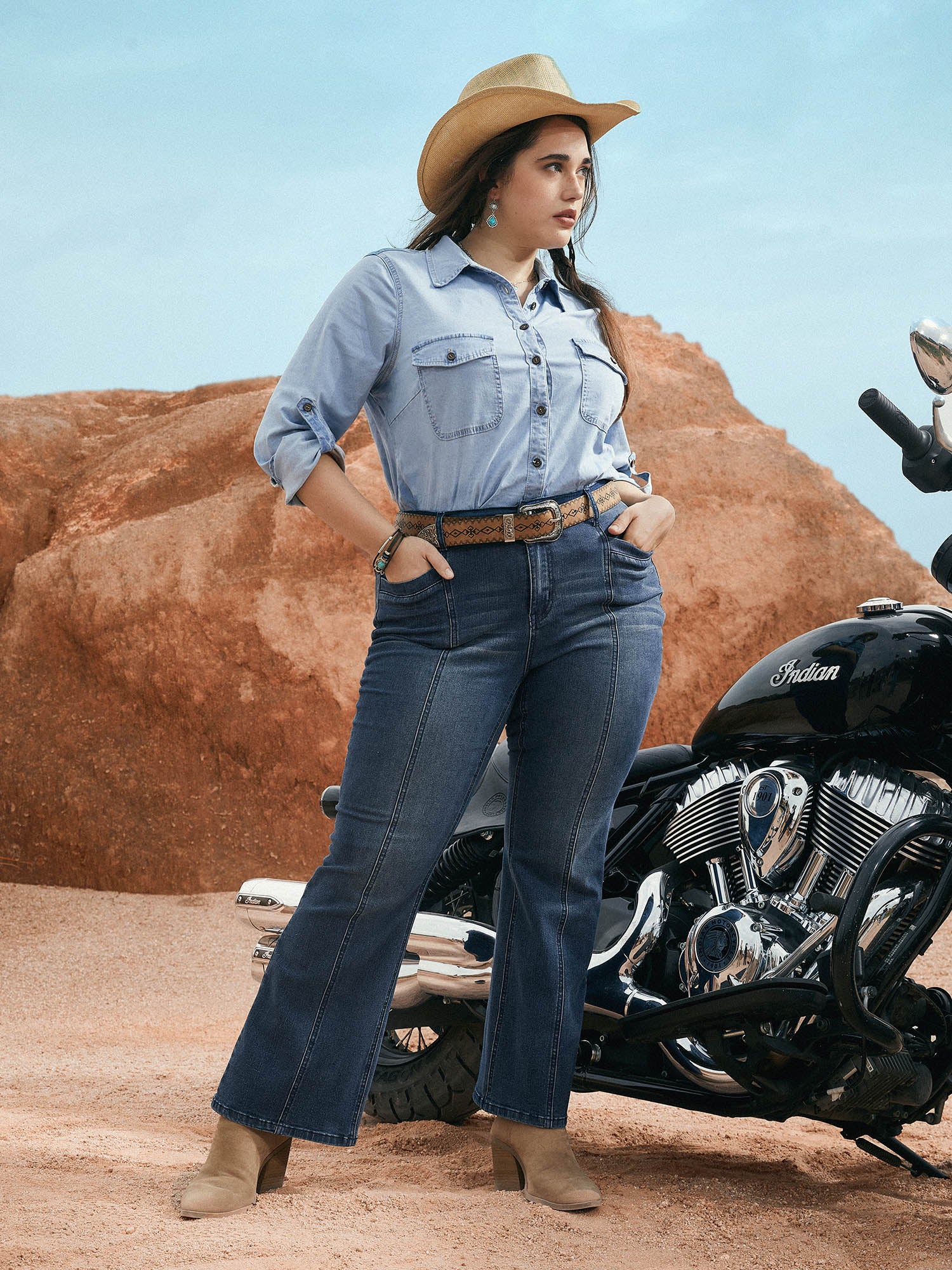 Stretch Denim Chest Pockets Jacket-Sweetccc