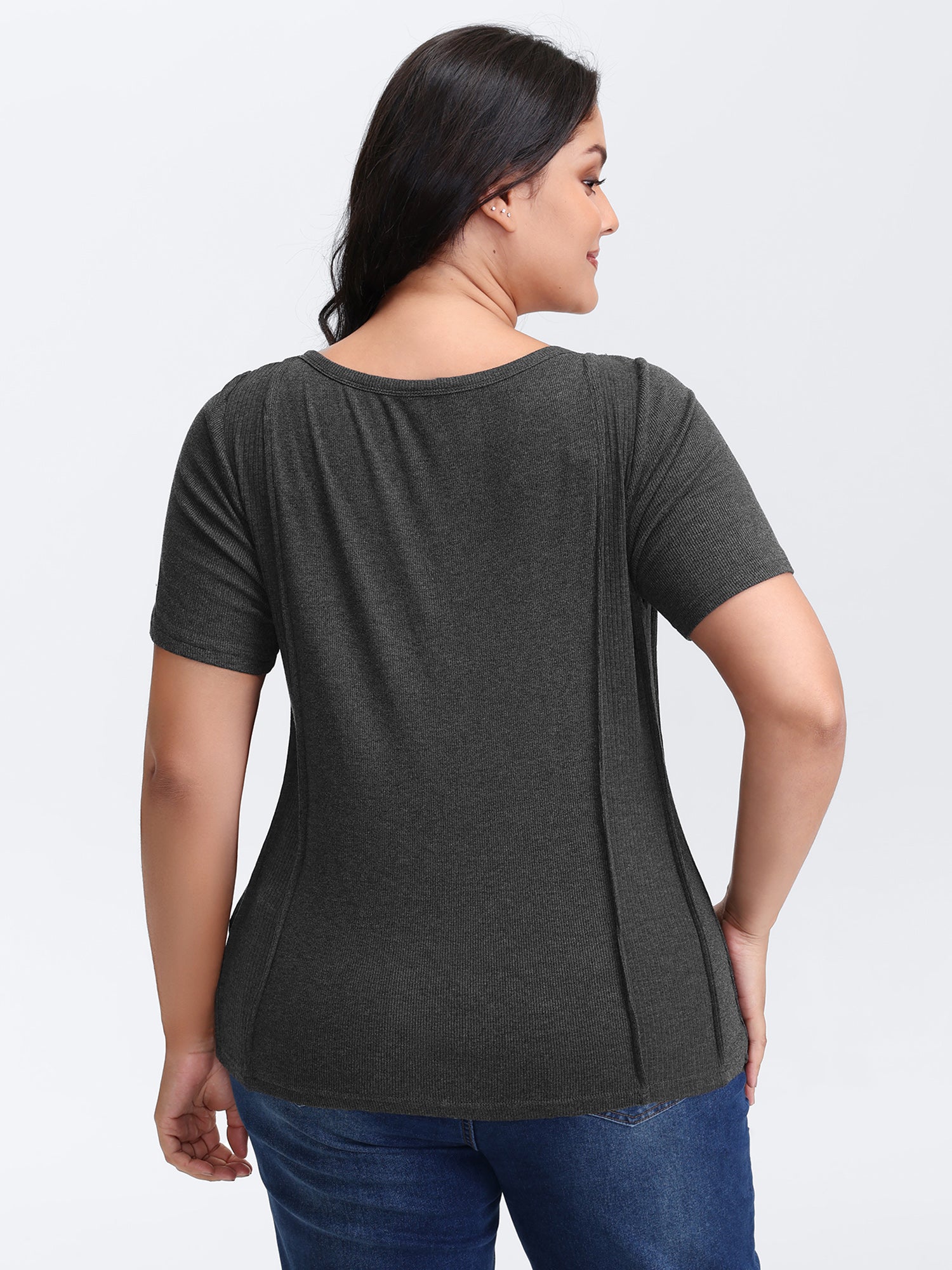Supersoft Ribbed Split Neckline Fitted T-Shirt-Sweetccc