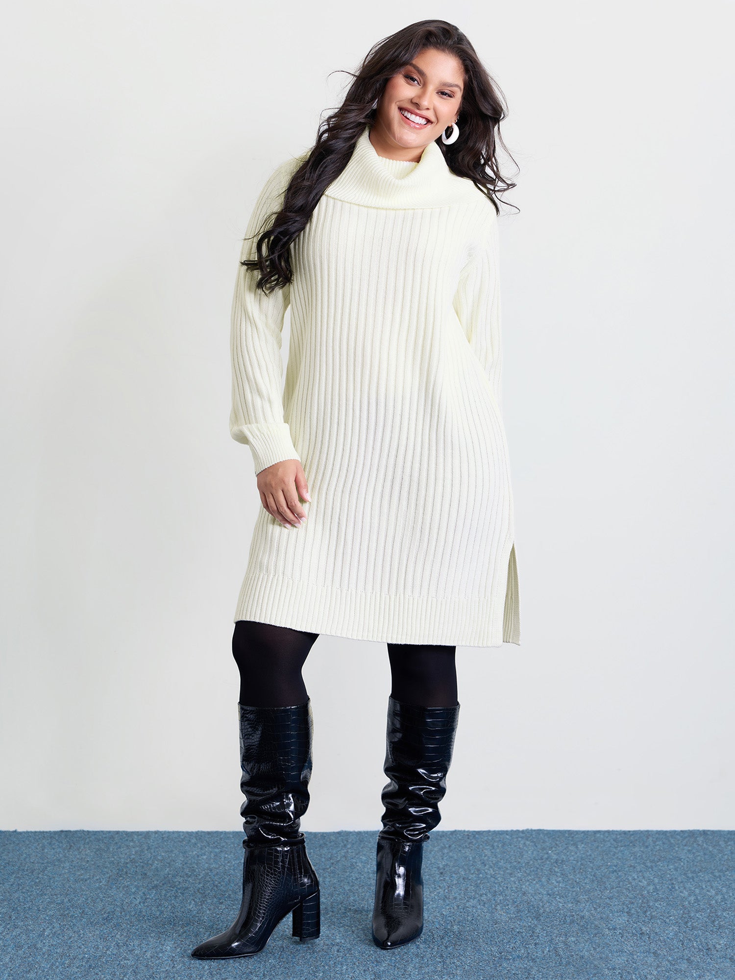 High Turtleneck Textured Sweater Dress-Sweetccc