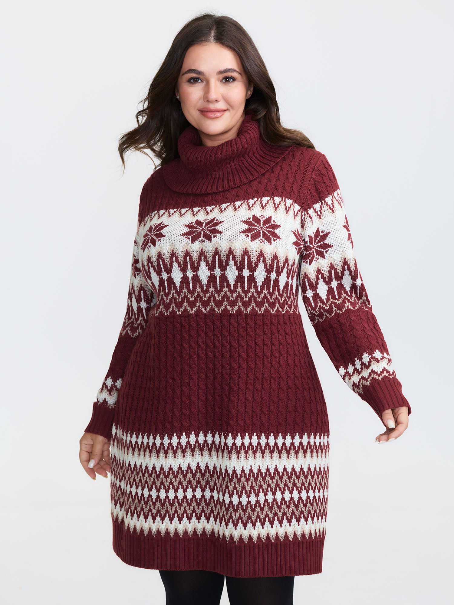 Holiday Textured Turtleneck Sweater Dress-Sweetccc