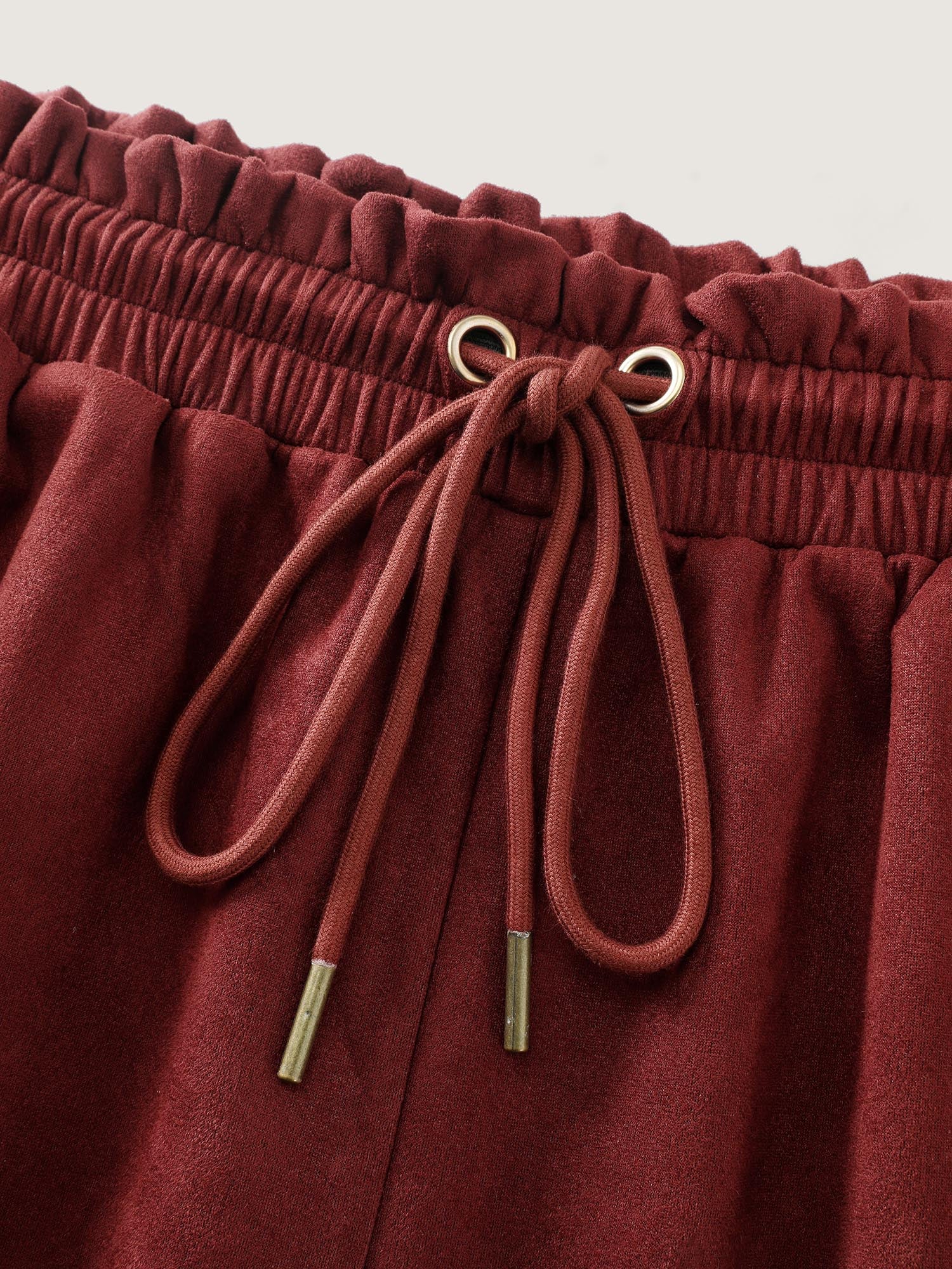 Velvet Pockets Drawstring Waist Pants-Sweetccc