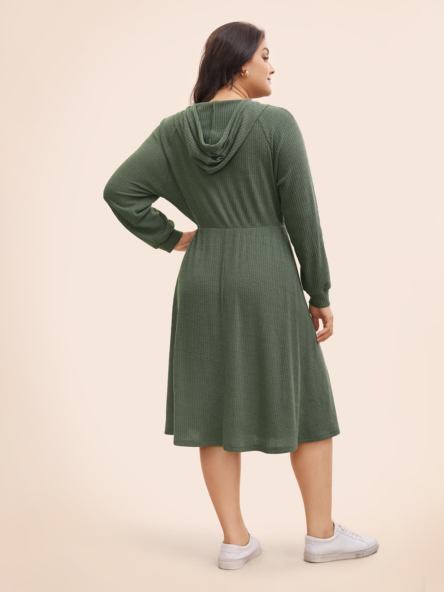 Texture Drawstring Hooded Pocket Dress-Sweetccc