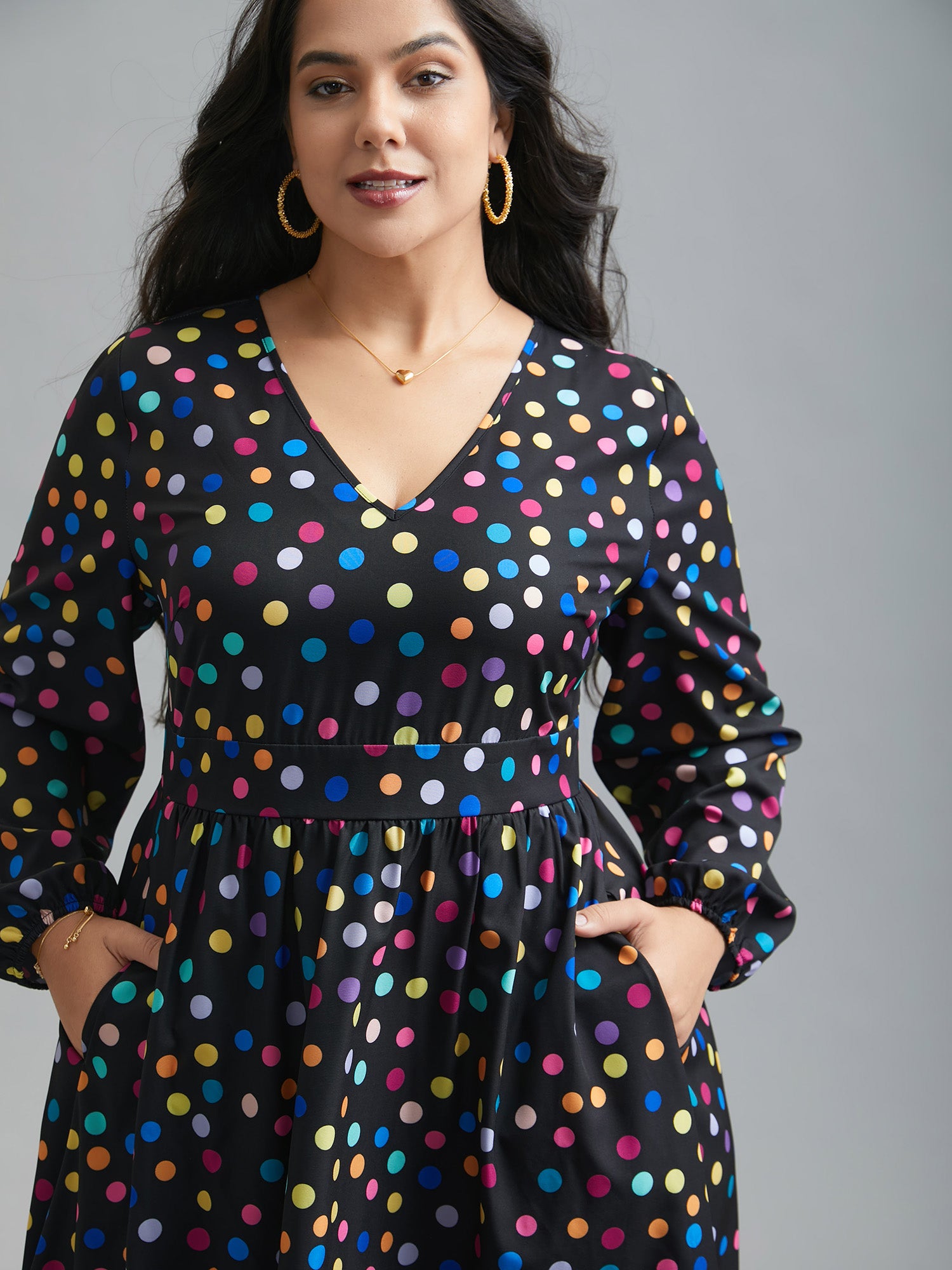 Multi-Color Polka Dot Stretchy-Waist Dress-Sweetccc