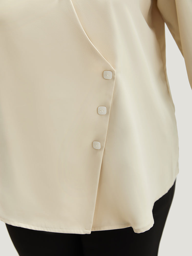 Lapel Collar Asymmetrical Button Up Blouse-Sweetccc