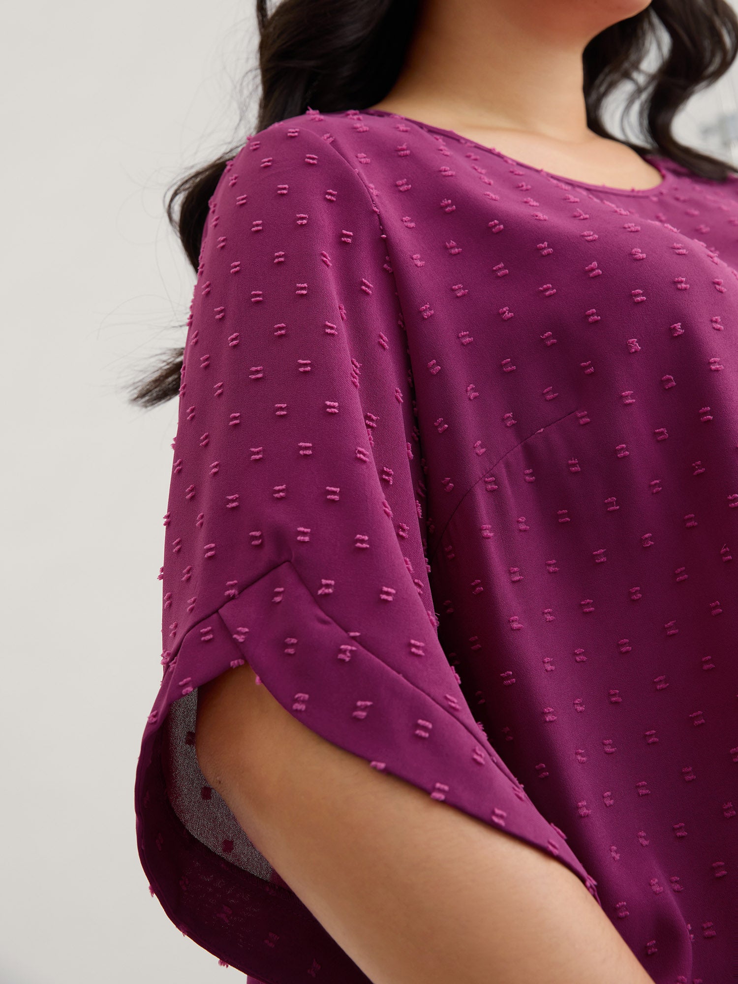 Textured Round Neck Bell Sleeve Blouse-Sweetccc