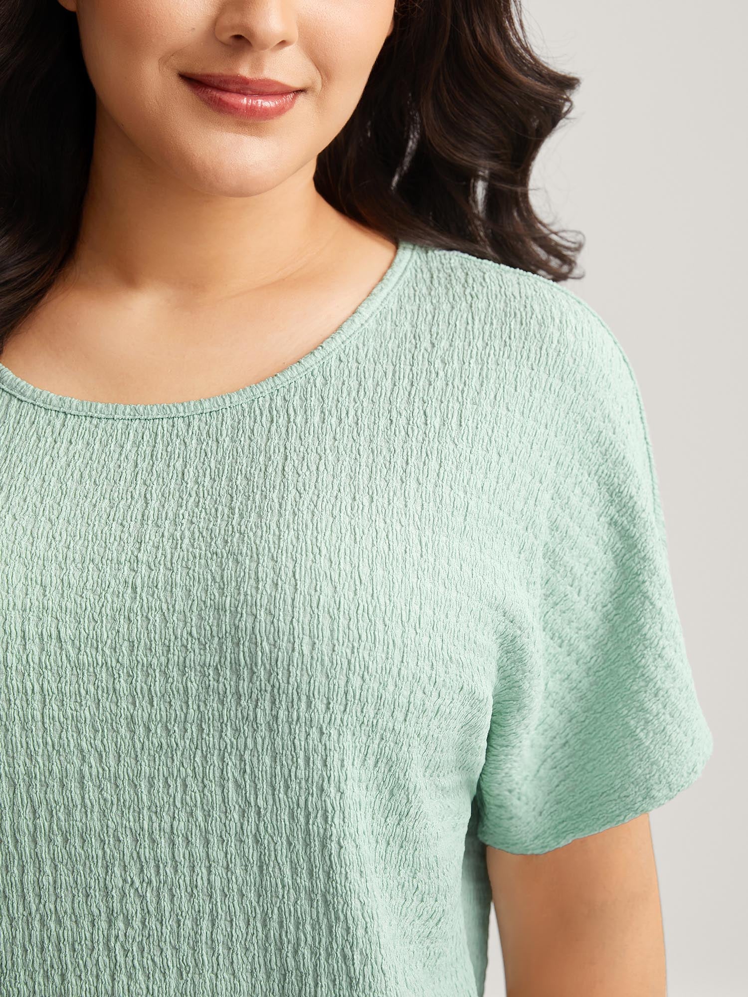 Textured Relaxed Fit Dolman Sleeve T-Shirt-Sweetccc