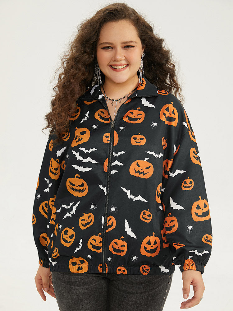 Halloween Graphic Zipper Fly Pocket Coat-Sweetccc