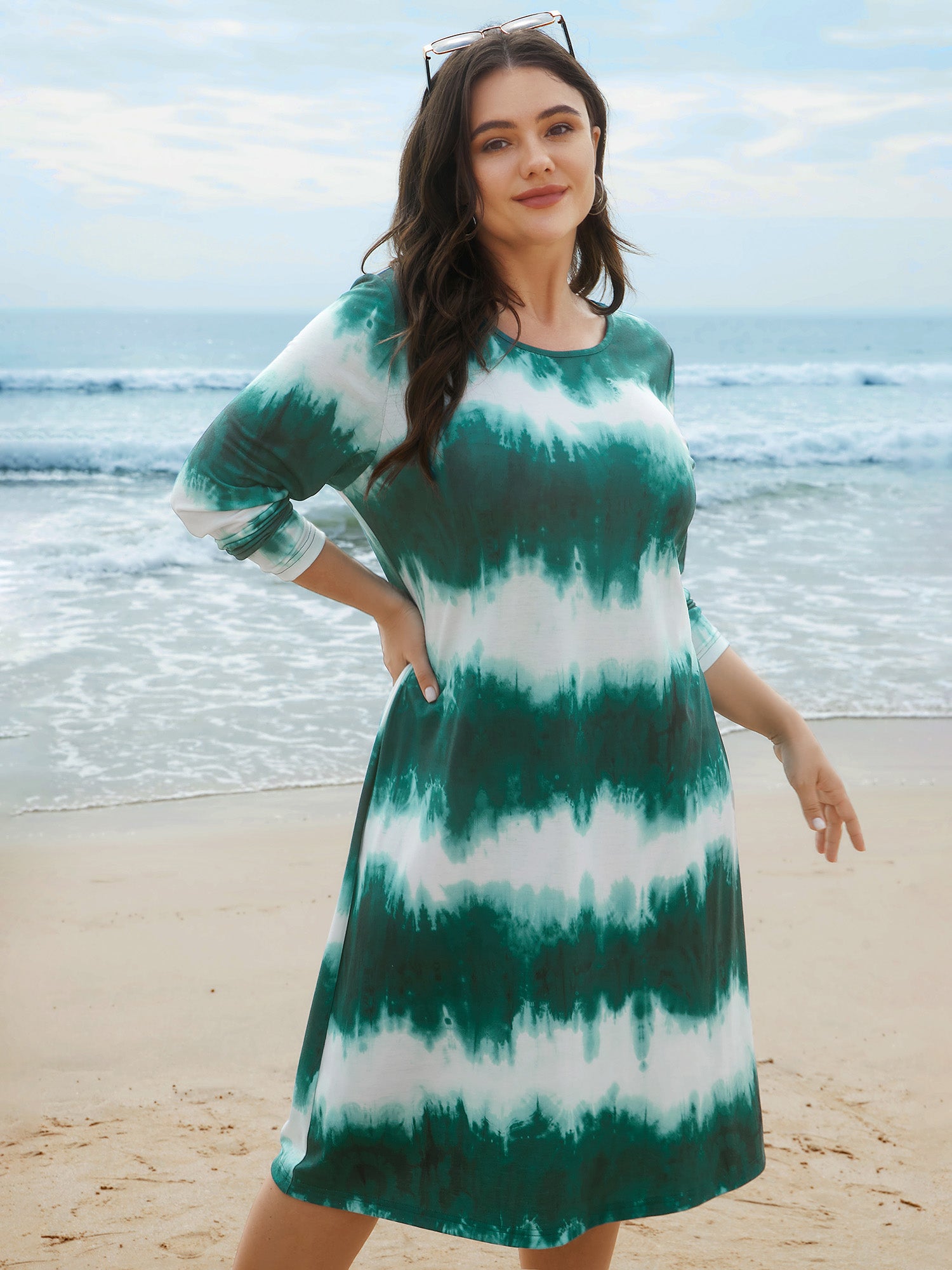 Tie-Dye Round Neck Midi Knit Dress-Sweetccc