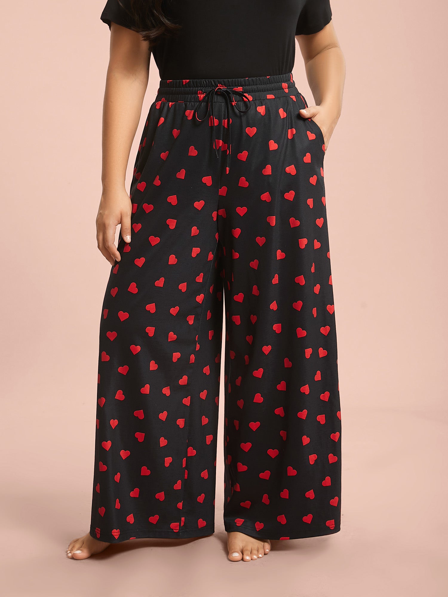 Heart Pattern Contrast Lounge Bottoms-Sweetccc