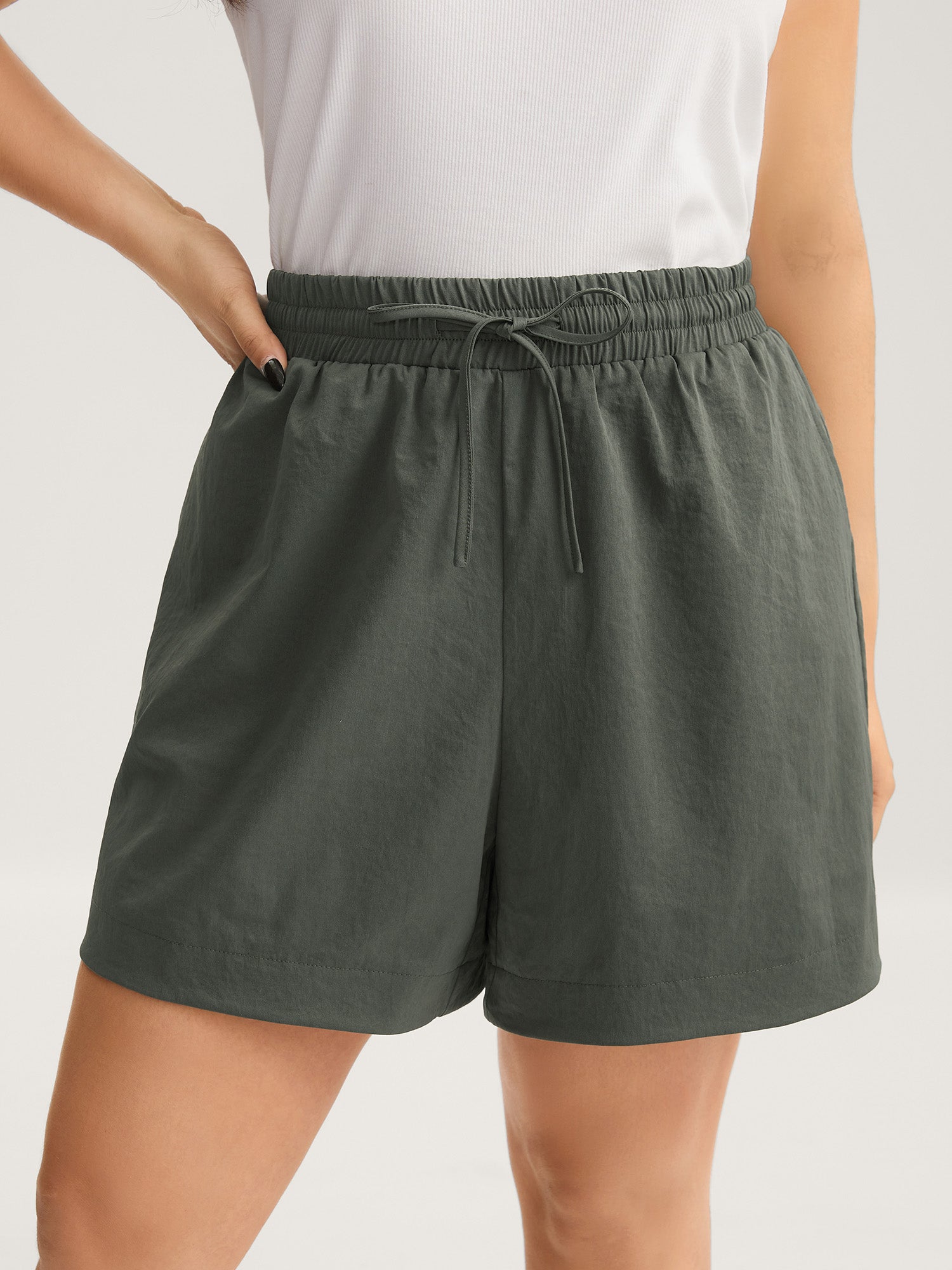 Waist-Tie Solid Wide-Leg Shorts-Sweetccc