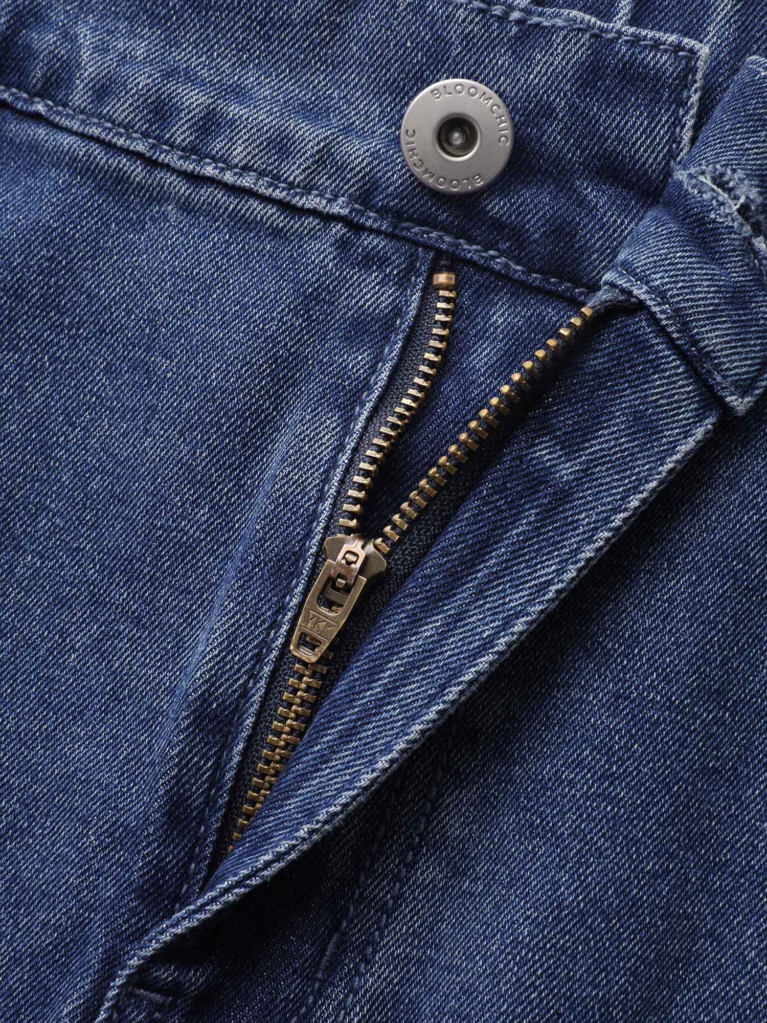 Stretch Denim Back Slit Midi Skirt-Sweetccc