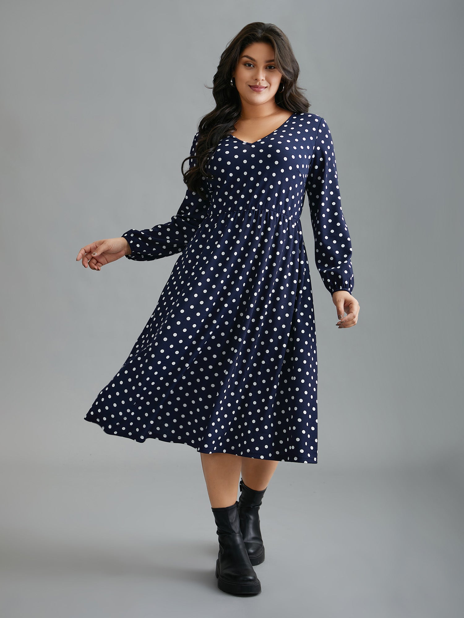 V Neck Polka Dot Midi Dress-Sweetccc