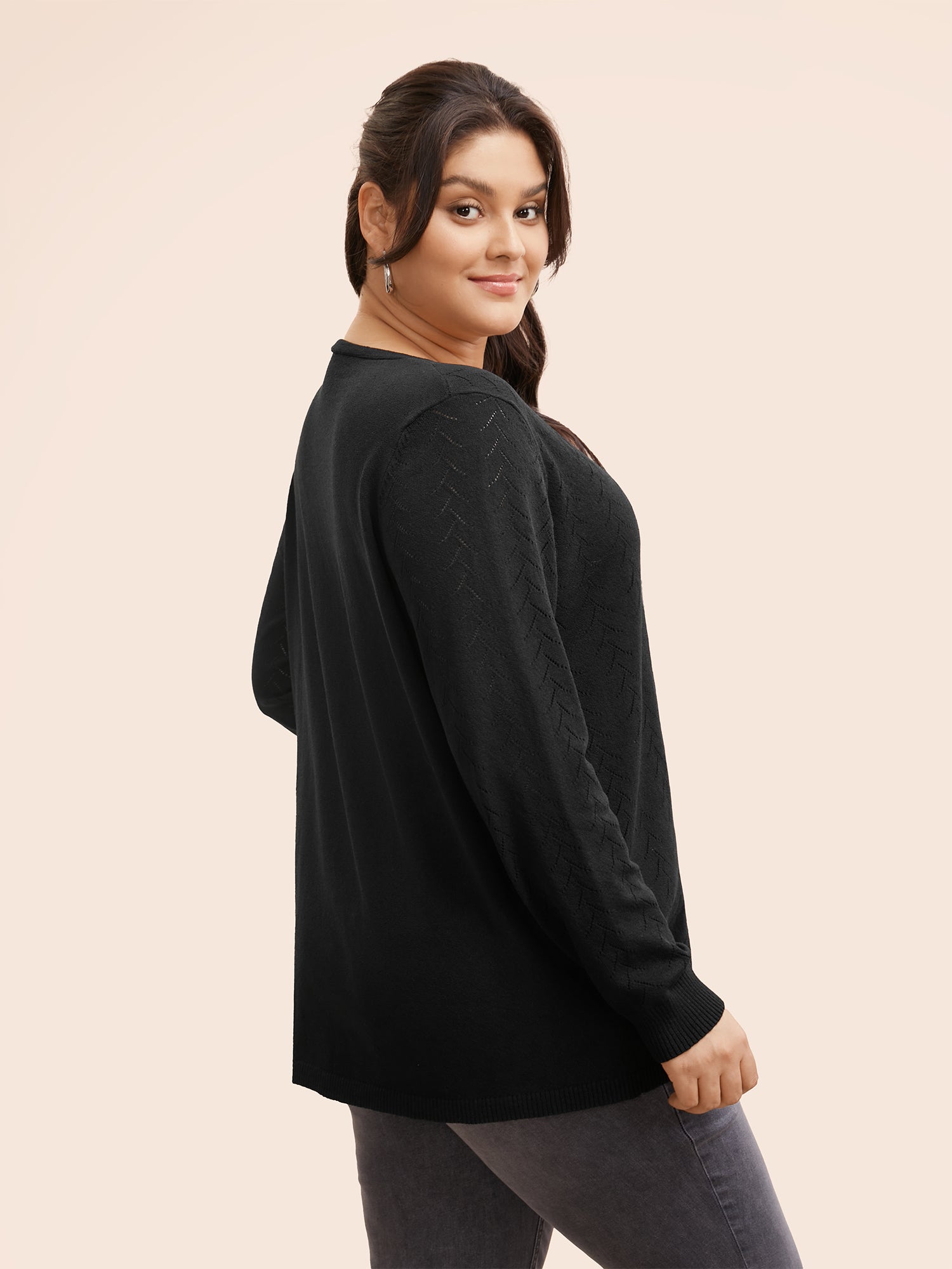 Texture V Neck Lightweight Pullover-Sweetccc