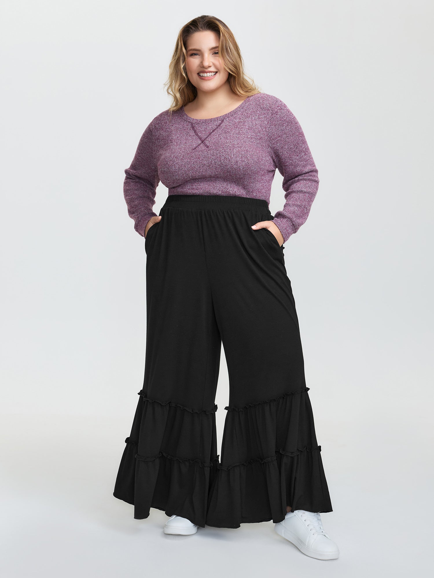 Stretchy Ruffled Hem Tiered Pants-Sweetccc