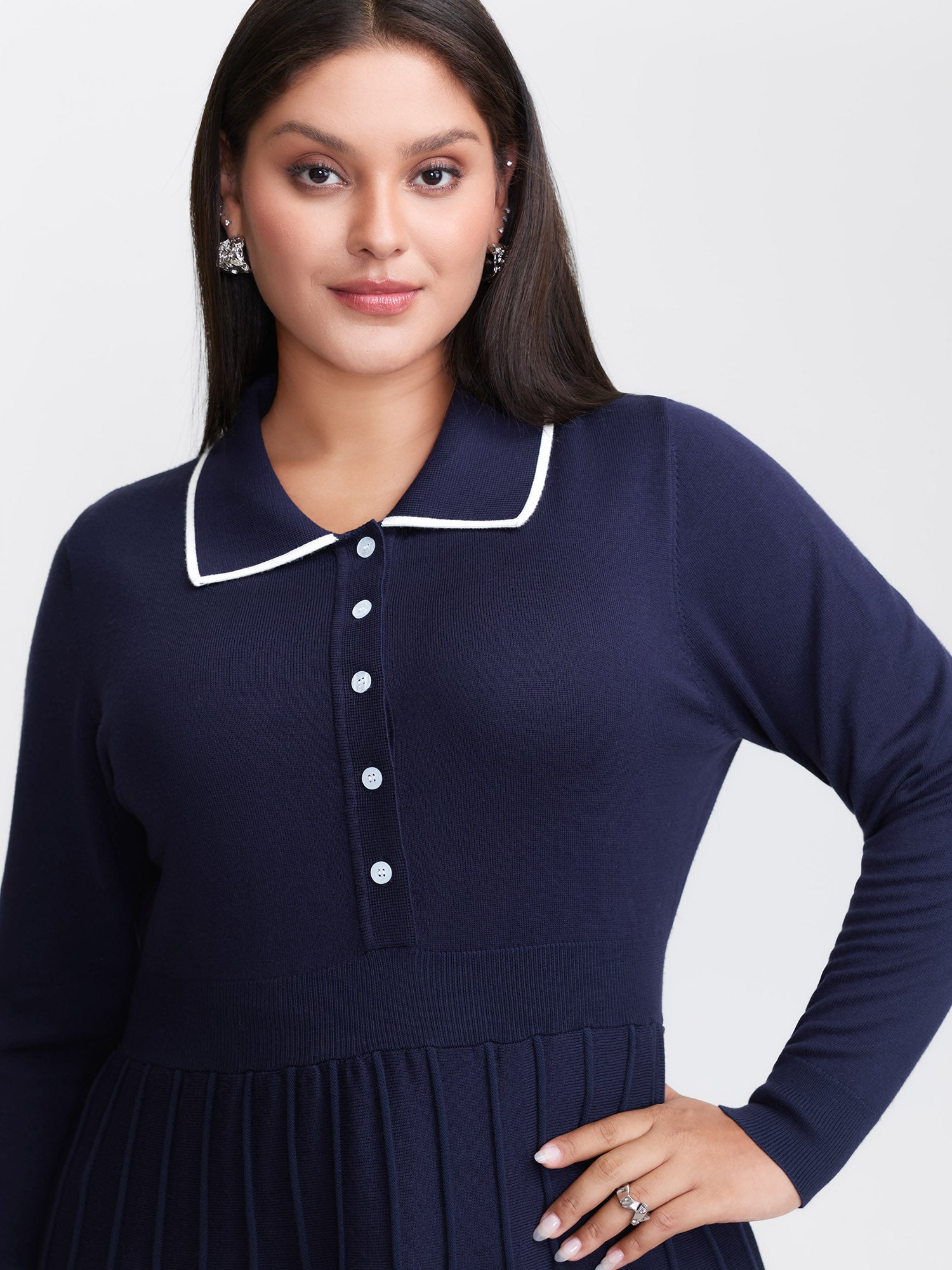 Supersoft Textured Polo Collar Sweater Dress-Sweetccc