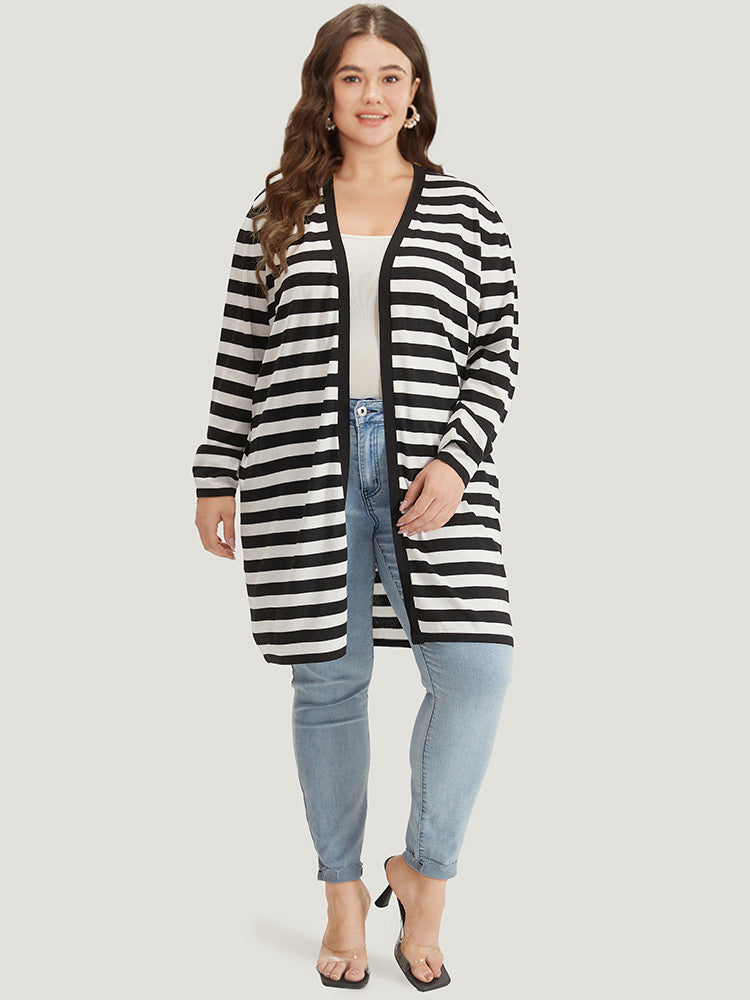 Striped Open Front Drop Shoulder Tunic Cardigan-Sweetccc