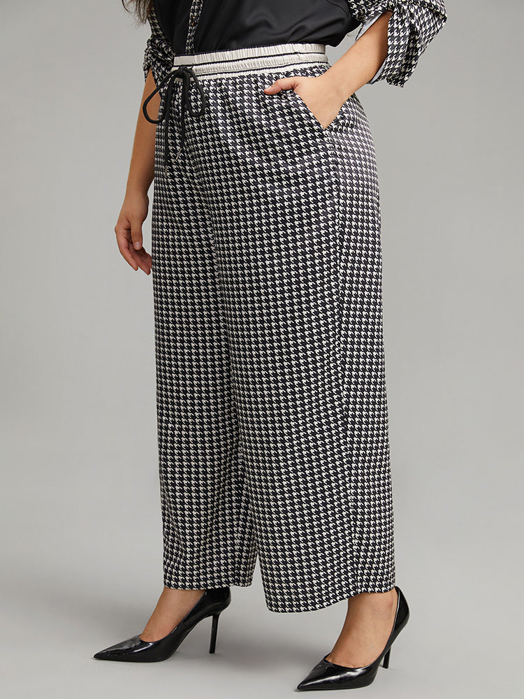 Houndstooth Drawstring Straight Leg Pants-Sweetccc
