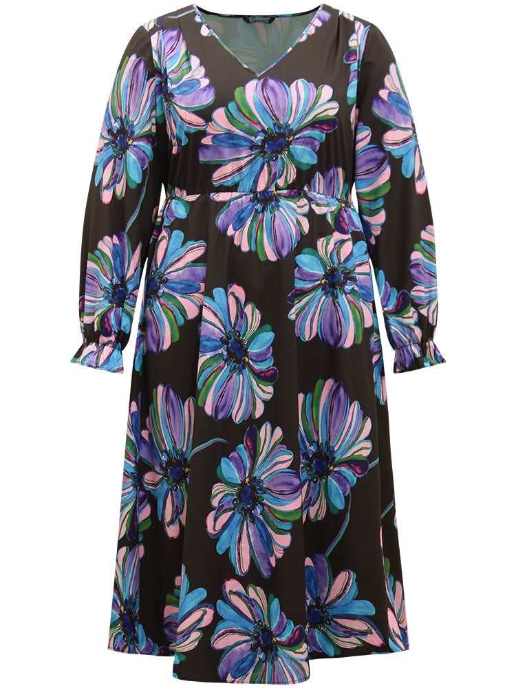 Floral Print Flutter Trim Dress-Sweetccc