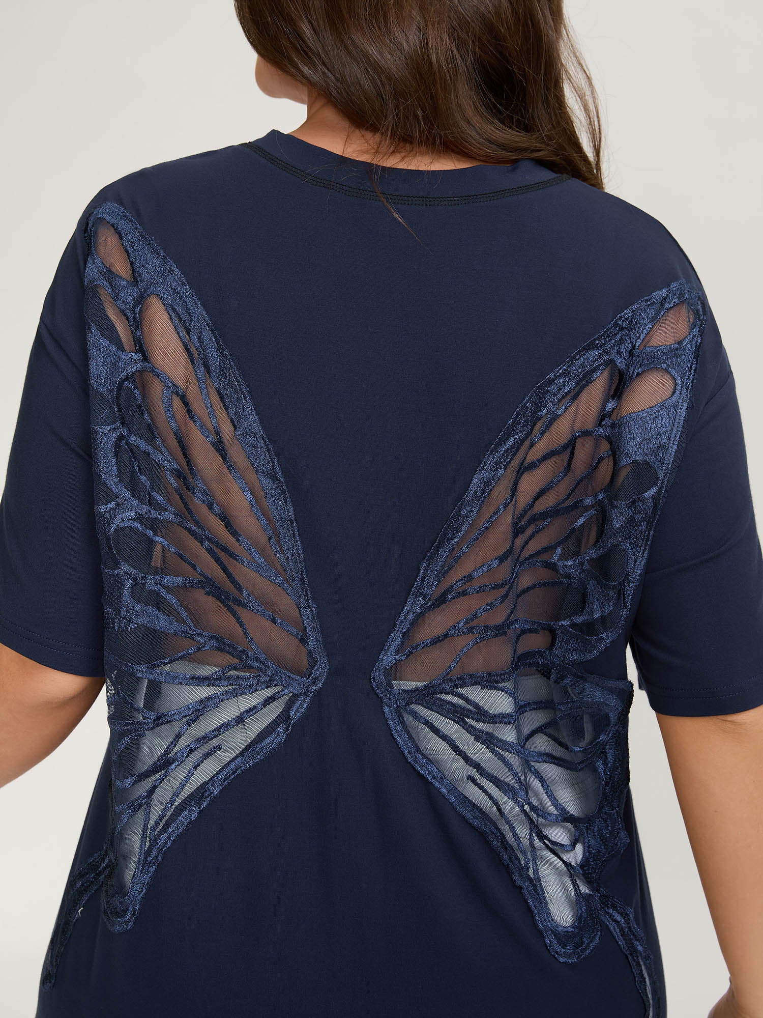 Supersoft Sheer Butterfly Backless Embroidered T-Shirt-Sweetccc