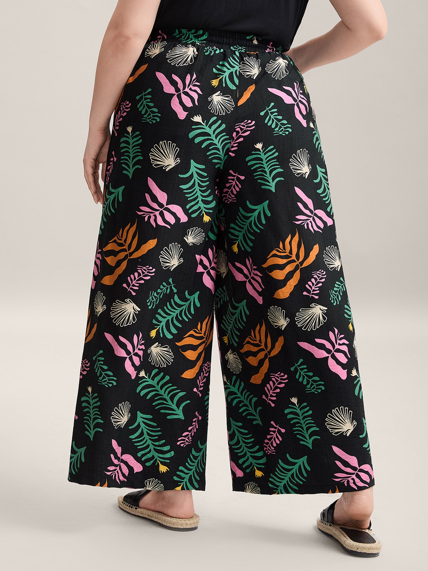 Multi-Color Leaf Print Wide-Leg Pants-Sweetccc