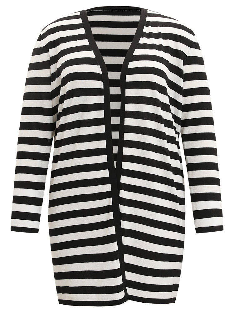 Striped Open Front Drop Shoulder Tunic Cardigan-Sweetccc