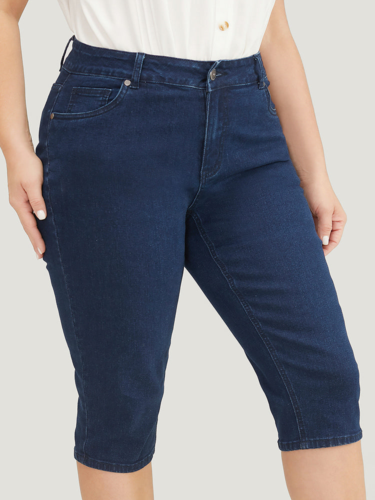 Moderately Stretchy  High Rise Knee Denim Shorts-Sweetccc