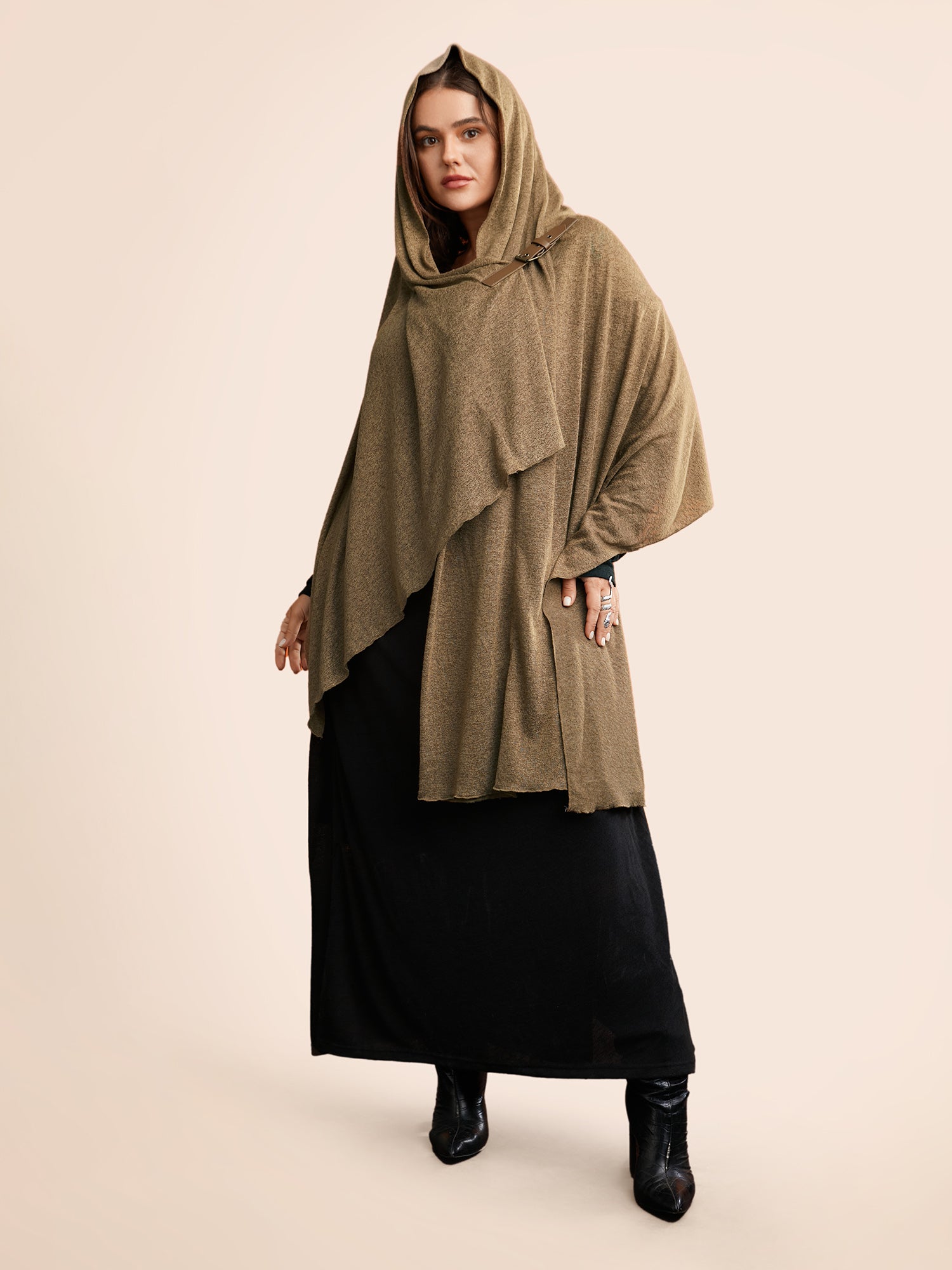 Knitted Leather Buckle Cape Styled Shawl-Sweetccc