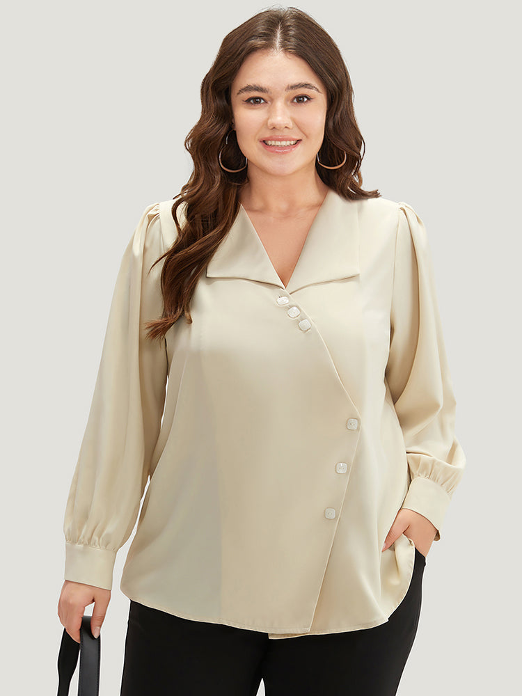 Lapel Collar Asymmetrical Button Up Blouse-Sweetccc
