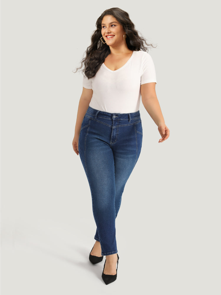 Solid Very Stretchy Patchwork High Rise Jeans-Sweetccc