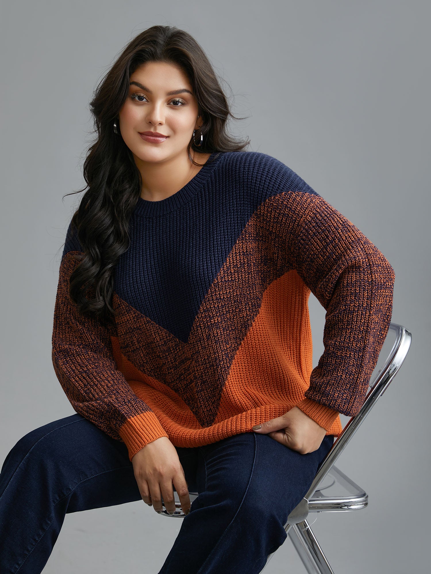 Textured Balloon Sleeves Color Block Pullover-Sweetccc