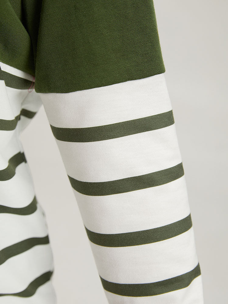 Striped Patchwork Contrast V Neck Sweatshirt-Sweetccc