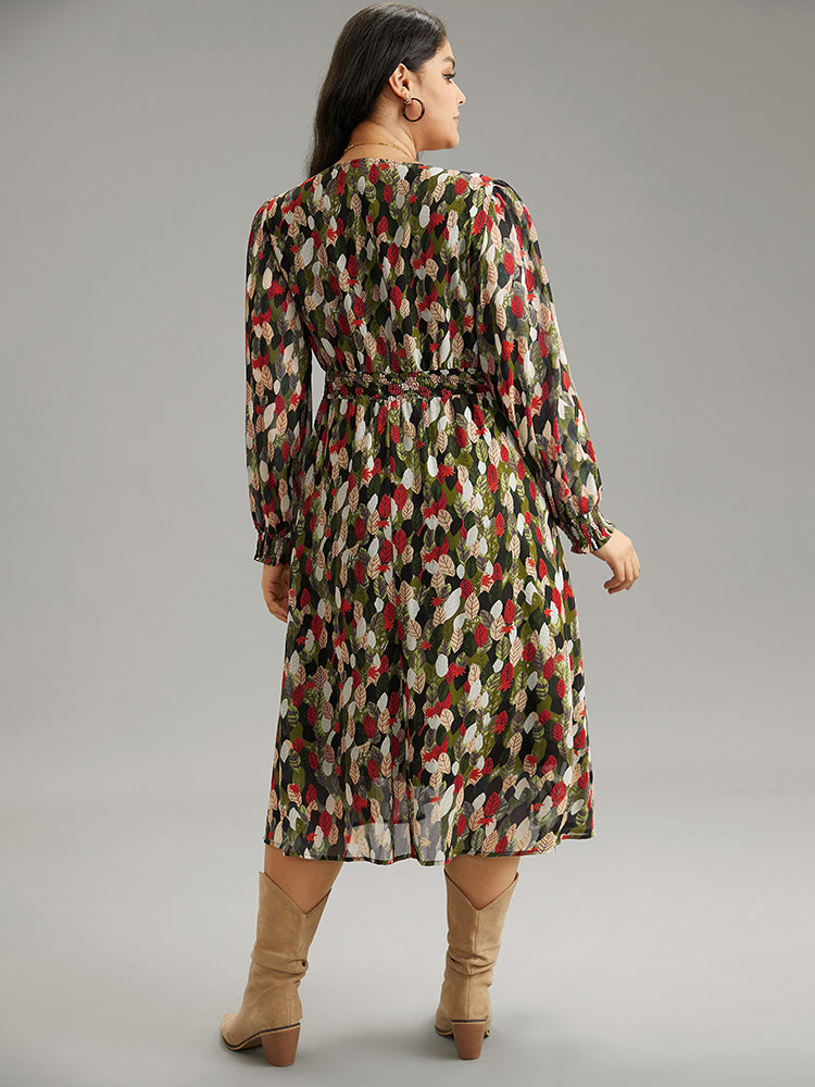 Overlap Collar Feather Shirred Pocket Dress-Sweetccc